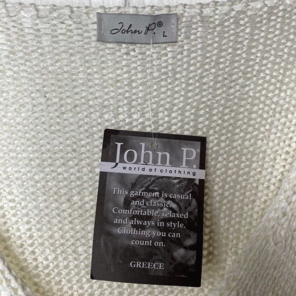 John P. Greece open front cardigan sweater white NWT size L - Picture 2 of 7